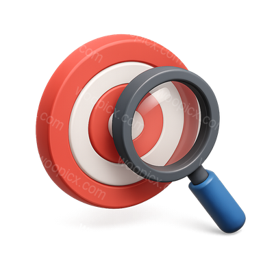 3D Icon of a Magnifying Glass Over a Target