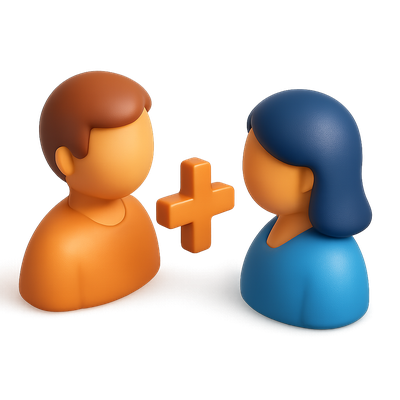 3D Icon of Two People with Plus Symbol in Between