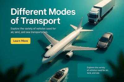 Diverse Transportation Modes Illustrated with Vehicles and Aircraft