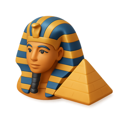 Stylized Pharaoh Icon with Pyramid in 3D Perspective