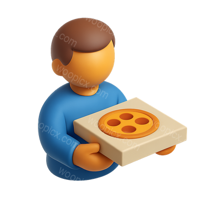 3D Icon of a Person Holding a Pizza Box