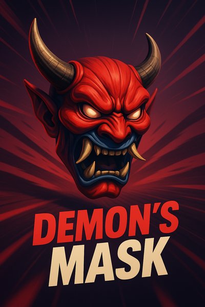 Dynamic Illustration of a Demon’s Mask with Bold Design Elements