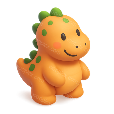 3D Isometric Orange Dinosaur Icon with Green Spikes