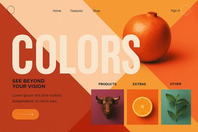 Modern Landing Page Design with Bold Colors and Geometry