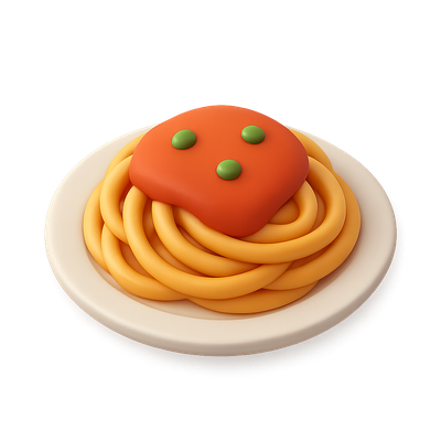 3D Icon of Pasta with Sauce and Peas in Isometric View