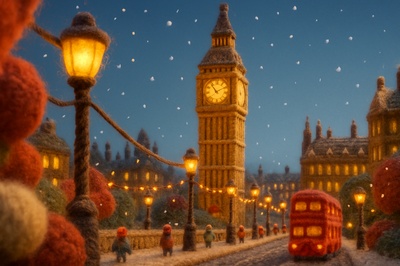 Festive Big Ben in Wool with Christmas Atmosphere