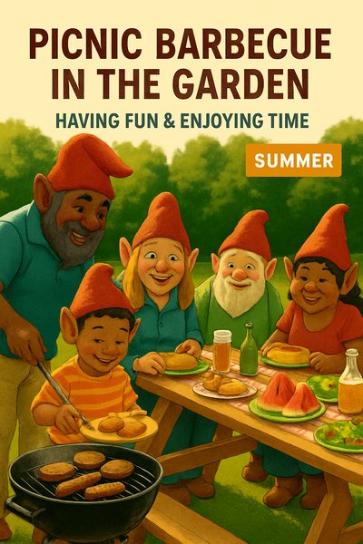 Whimsical Illustration of Garden Barbecue Gathering