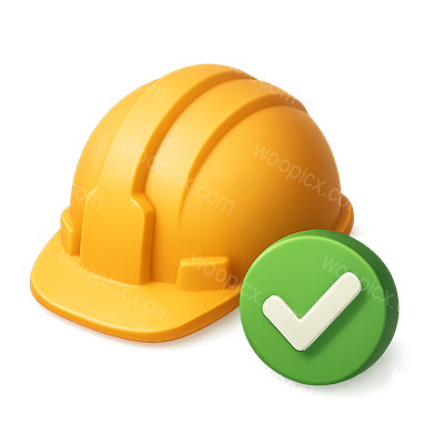 3D Construction Helmet with Checkmark Icon