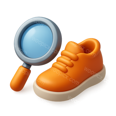 3D Icon of a Shoe with Magnifying Glass in Isometric View