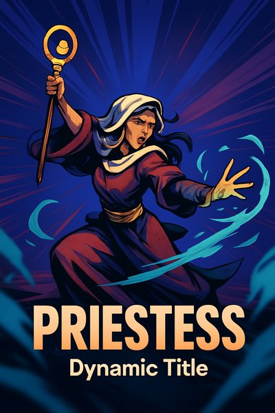 Dynamic Priestess in Vibrant Action Pose