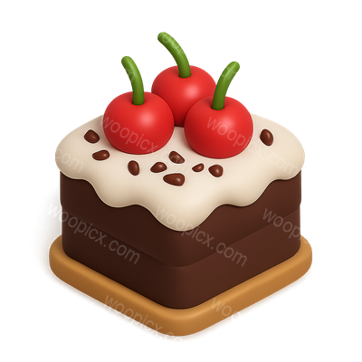 3D Black Forest Cake Icon with Cherries and Cream