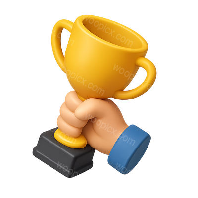 3D Trophy Icon Held by Hand in Isometric View