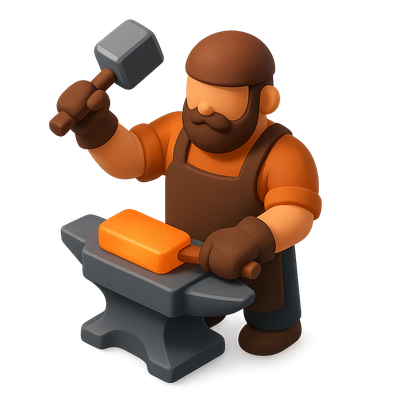 3D Blacksmith Icon with Hammer and Anvil