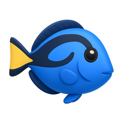 Cute Cartoon Blue Fish Character