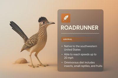 3D Illustration of a Roadrunner with Informative Panel