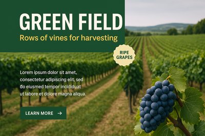 Green Field with Vine Rows Ready for Harvesting Grapes