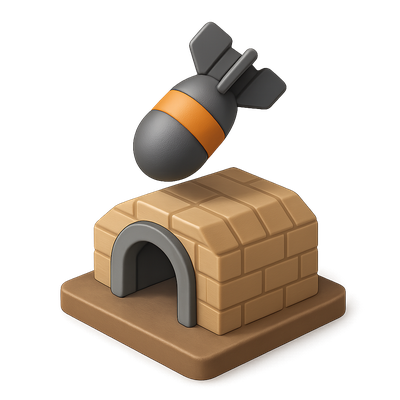 3D Bomb Shelter Icon with Bomb in Three-Quarter View
