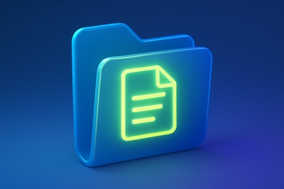 Glowing 3D Folder Icon with Transparent Elements