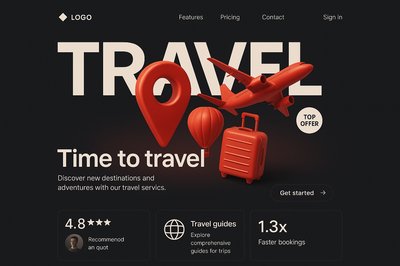 Stylish Travel Landing Page Design with 3D Elements