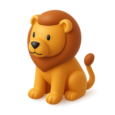 Cute 3D Lion Icon for Children's Design