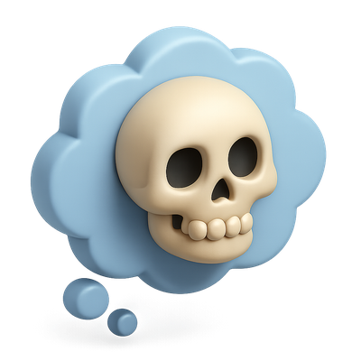 3D Skull Icon Inside Thought Bubble Design