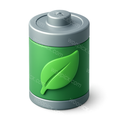 Eco-Friendly Battery Icon with Leaf Design in 3D