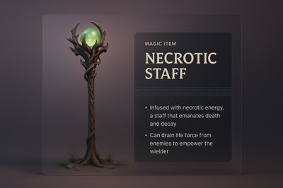 Detailed 3D Illustration of a Necrotic Staff with Descriptive Elements