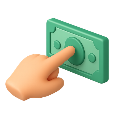 3D Icon of Hand Pointing at Banknote with Volumetric Feel