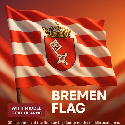 3D Illustration of the Bremen Flag with Coat of Arms