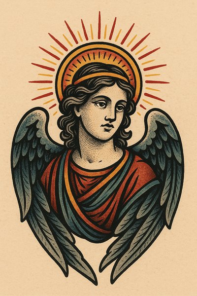 Illustration of an Angel with Radiant Halo and Wings
