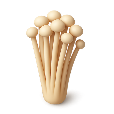Stylized 3D Enoki Mushroom Icon in Isometric View