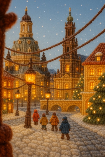 Charming Yarn Cityscape of Dresden with Holiday Spirit