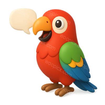 Vibrant 3D Parrot Icon with Speech Bubble