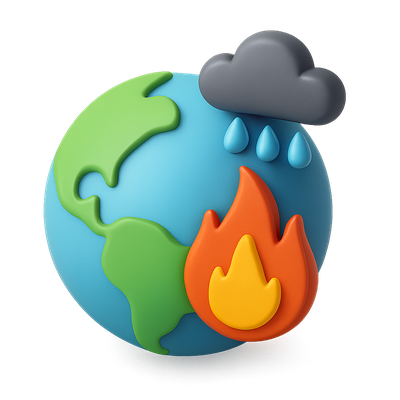 Colorful Earth with Fire and Rain Icons