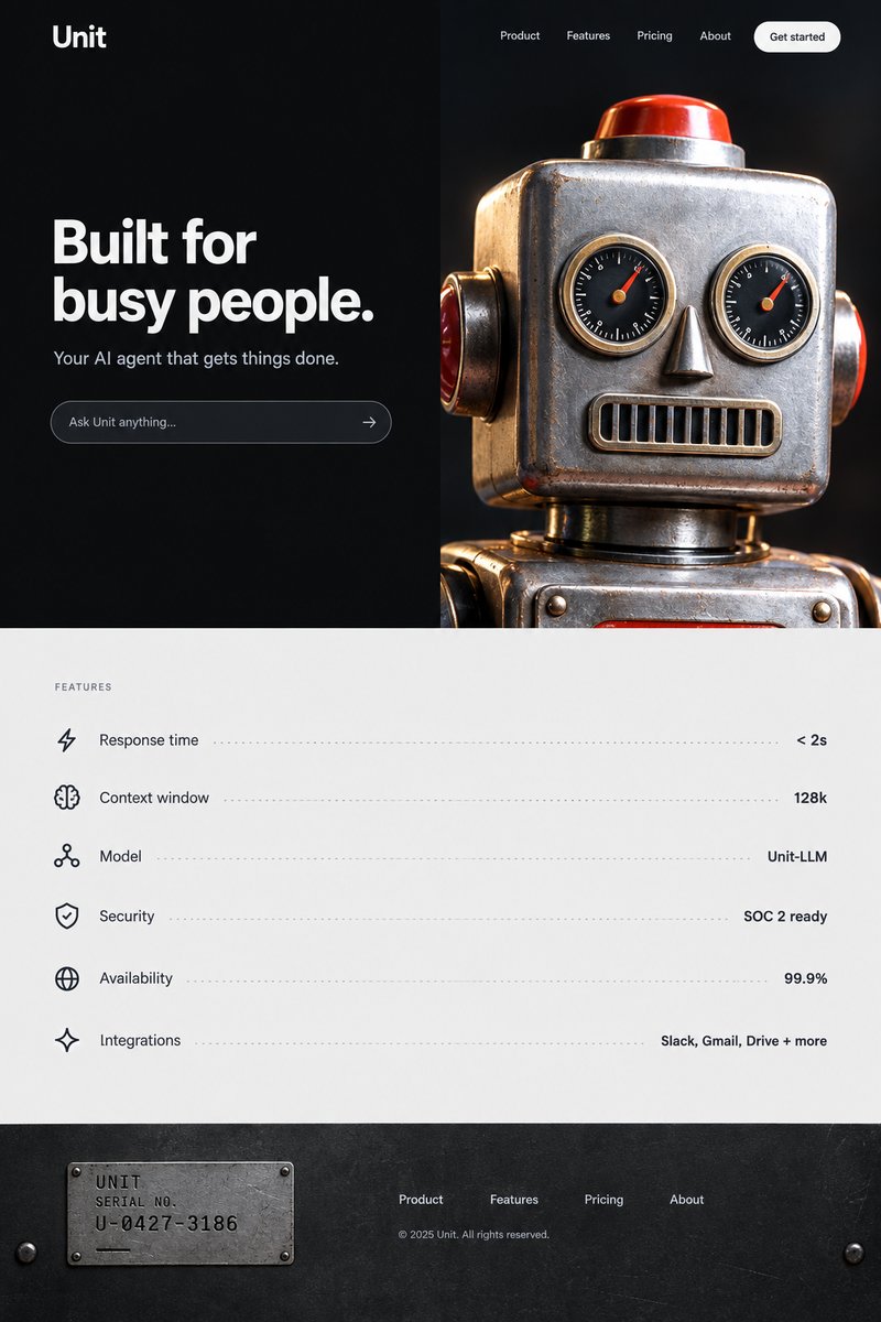 AI agent landing page design