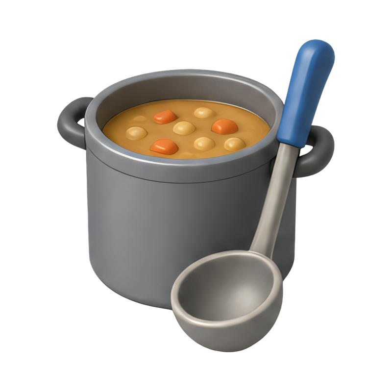 Ladle and pot in a soup kitchen