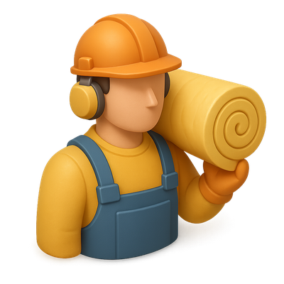 3D Insulation Installer Icon with Material Roll