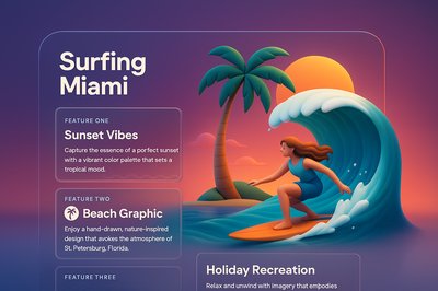 Miami Surf Sunset with Vibrant Waves and Palm Trees