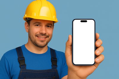 Smiling Construction Worker Holding a Phone