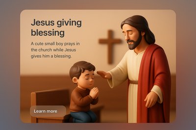Cute Boy Praying in Church with Jesus' Blessing