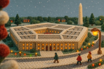Woolen Pentagon in Snowy Scene with Holiday Cheer