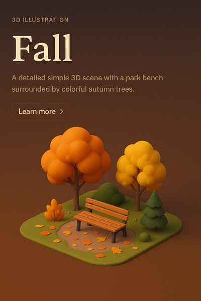 Charming 3D Fall Scene with Park Bench and Trees