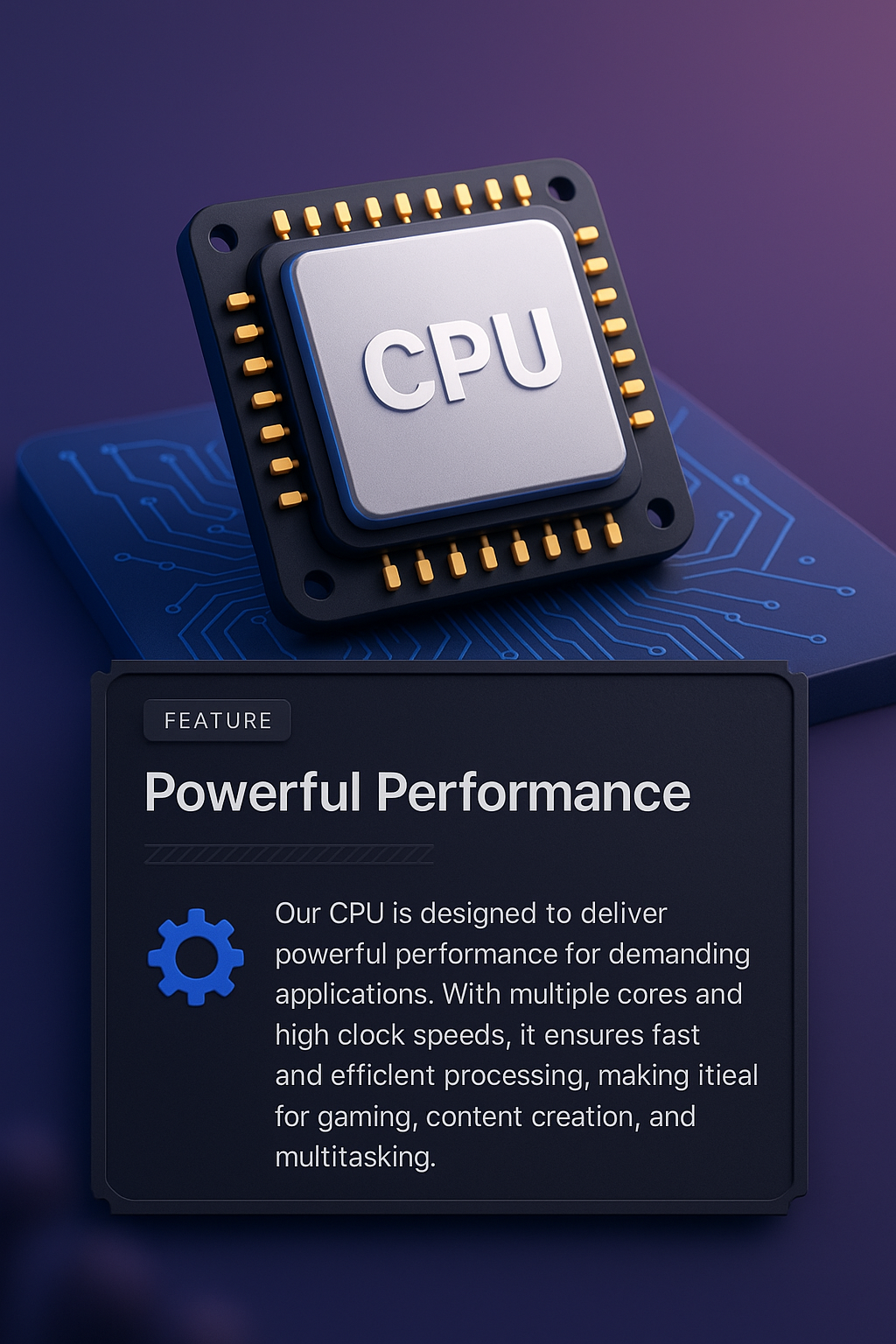 Integrated 3D Illustration of a CPU with Features Highlight