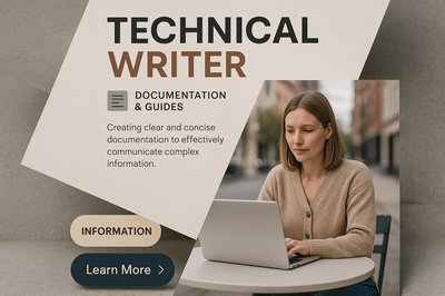 Professional Technical Writer Visual Composition with Action Button