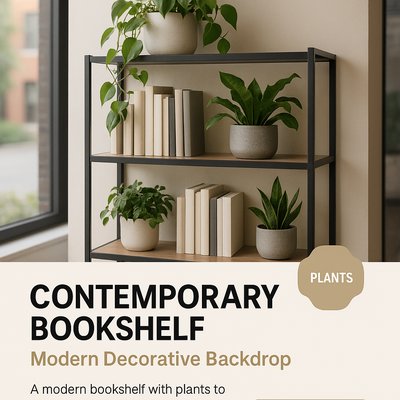 Contemporary Bookshelf with Plants for Stylish Office Decor