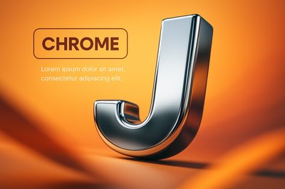 3D Chrome Letter J on Gradient Background