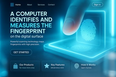 Neon Accents Landing Page Design with Fingerprint Theme