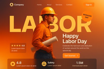 Dynamic Labor Day Landing Page Design with Bold Typography