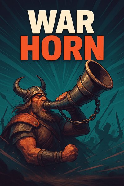 Dynamic Illustration of a Warrior Blowing a War Horn