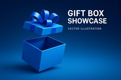 Futuristic Blue Gift Box Showcase with Dynamic Perspective